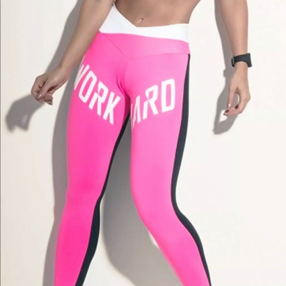 Superhot Pink and Black Fitness Leggings One Size (Normally fits 2-8)